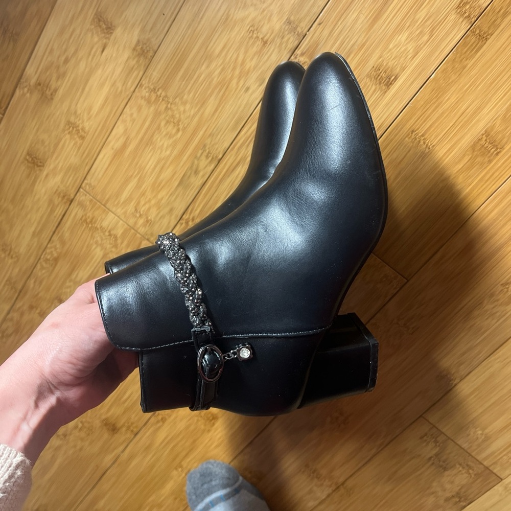 Black Ankle Boots with Braided Strap